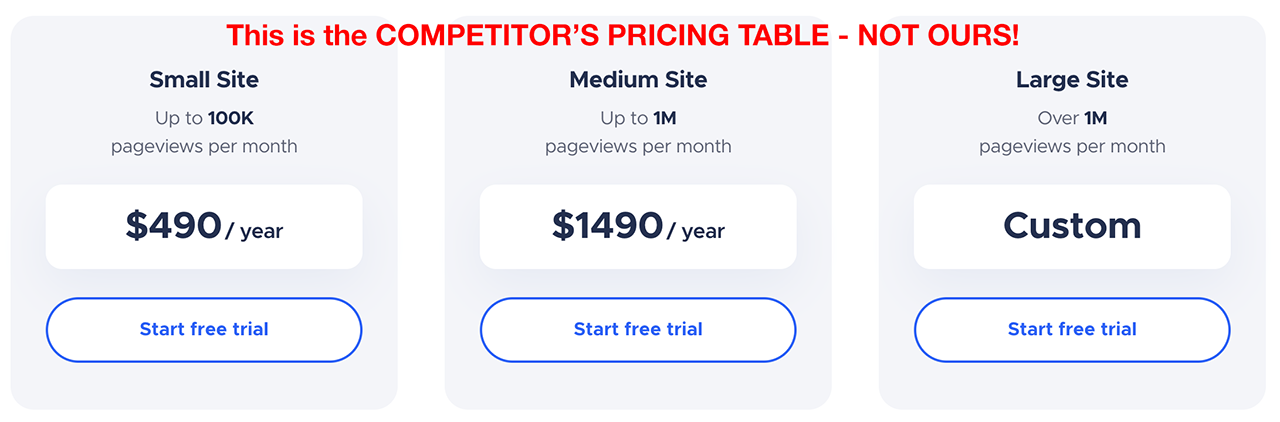 competitor's pricing table